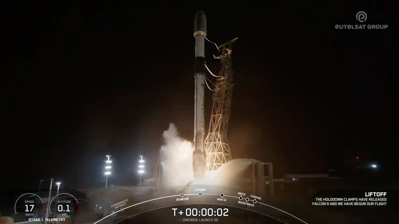 SpaceX sends 20 Eutelsat OneWeb broadband satellites into orbit (video)