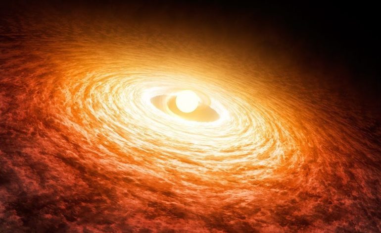 Hubble Telescope observes a star with a planet-forming disk that reaches temperatures three times higher than the sun.