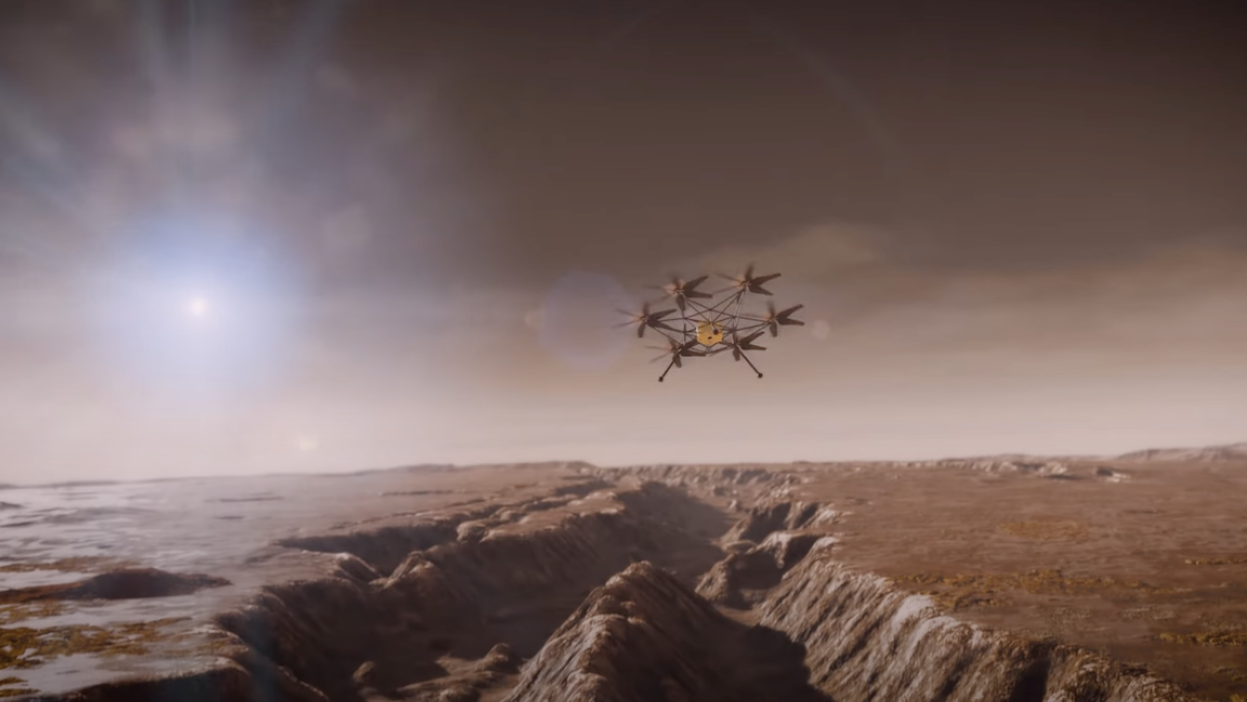 NASA footage displays its upcoming Martian helicopter flying above Mars.